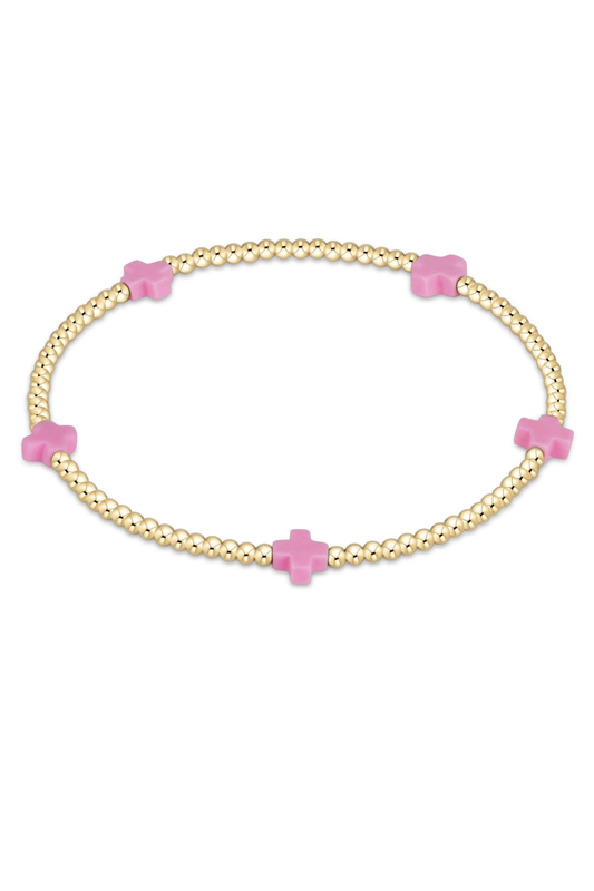 signature cross small 2mm gold bracelet - bright pink