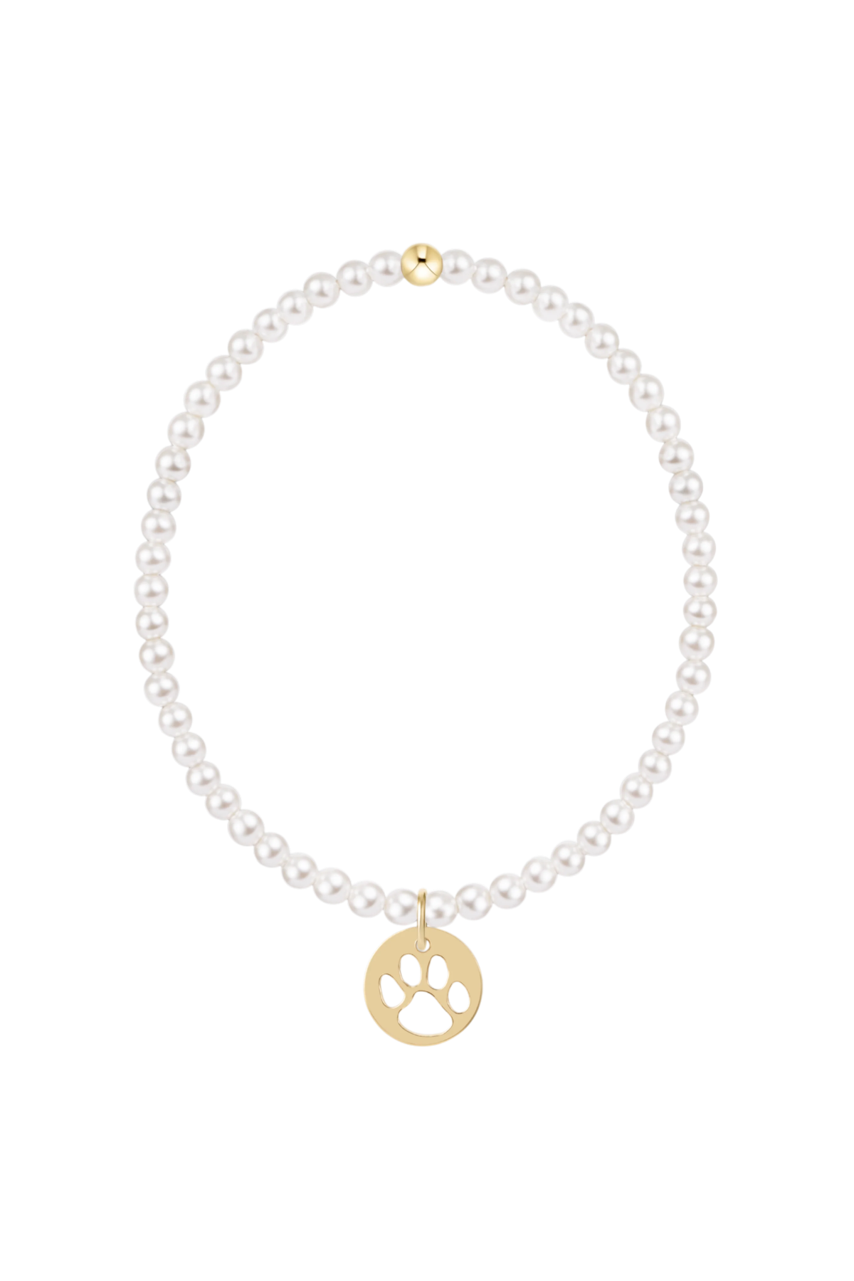 classic pearl 3mm bracelet - paw print gold disc
