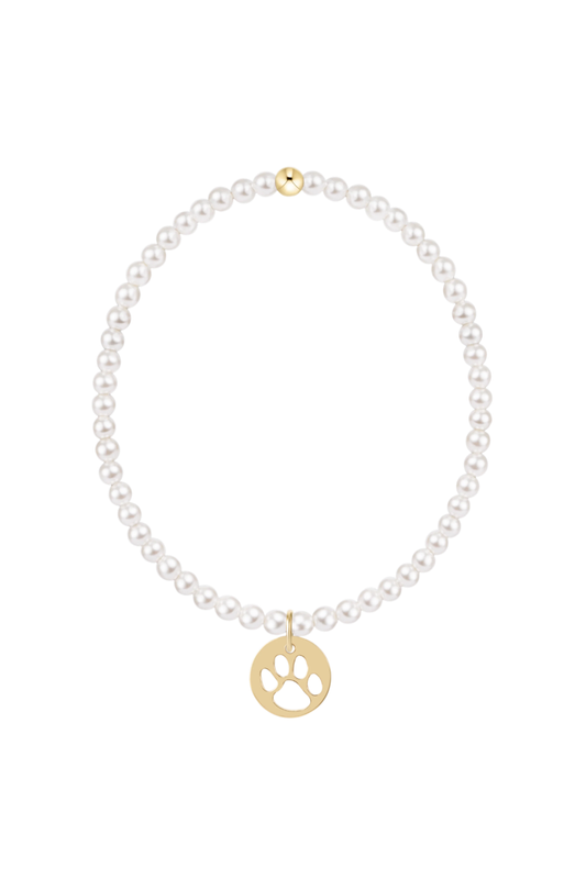 classic pearl 3mm bracelet - paw print gold disc