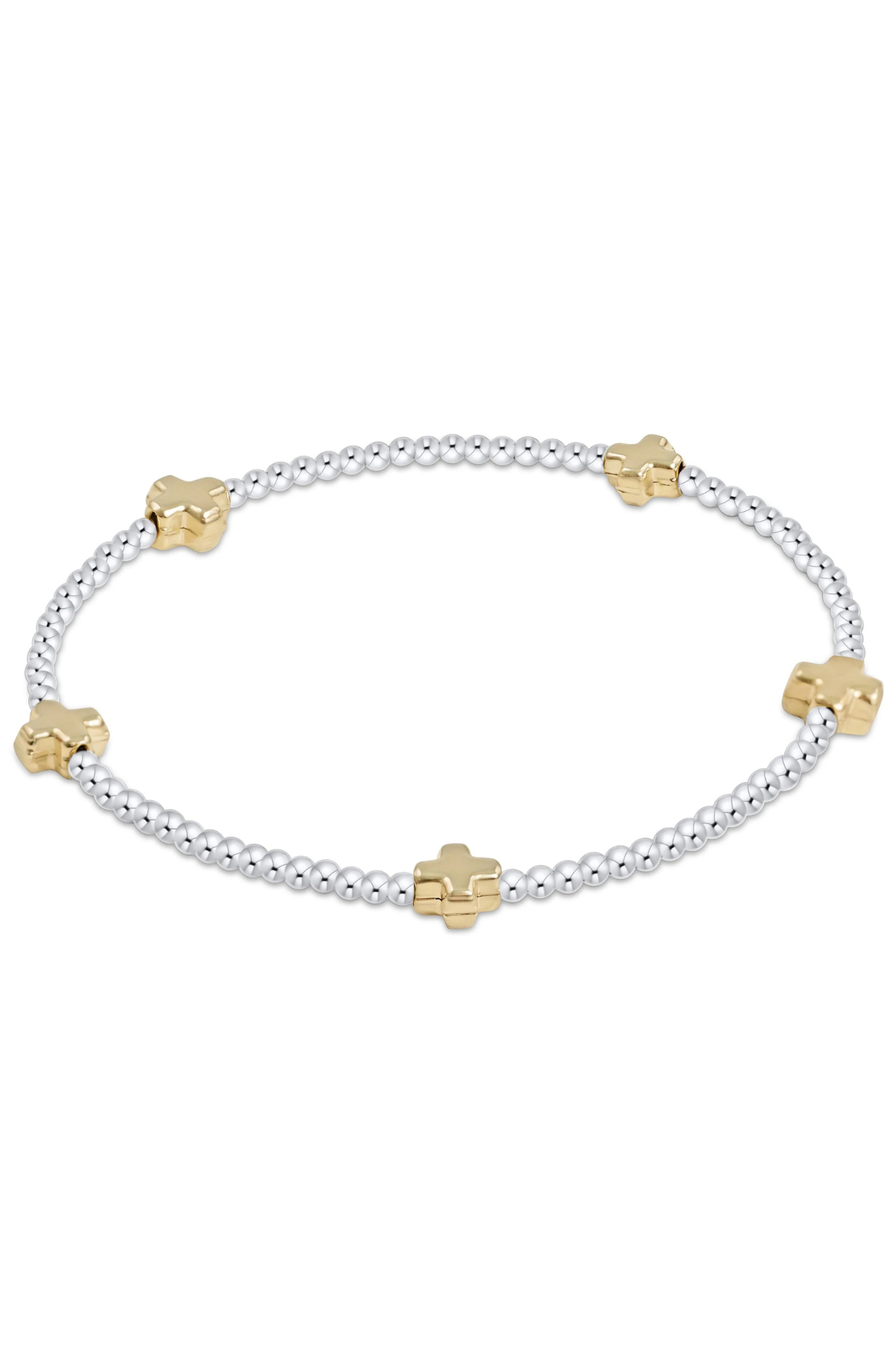 signature cross small 2mm mixed metal bracelet - gold