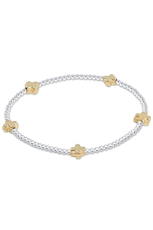 signature cross small 2mm mixed metal bracelet - gold