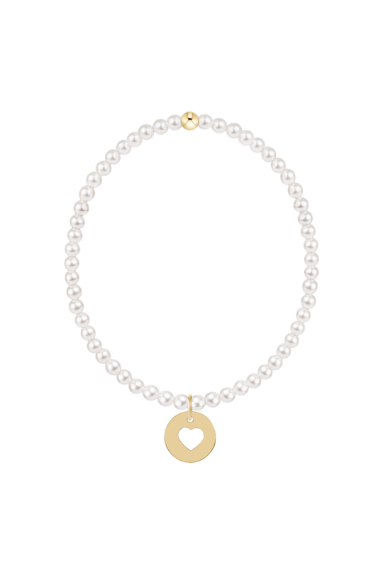 classic pearl 3mm bracelet - love gold disc