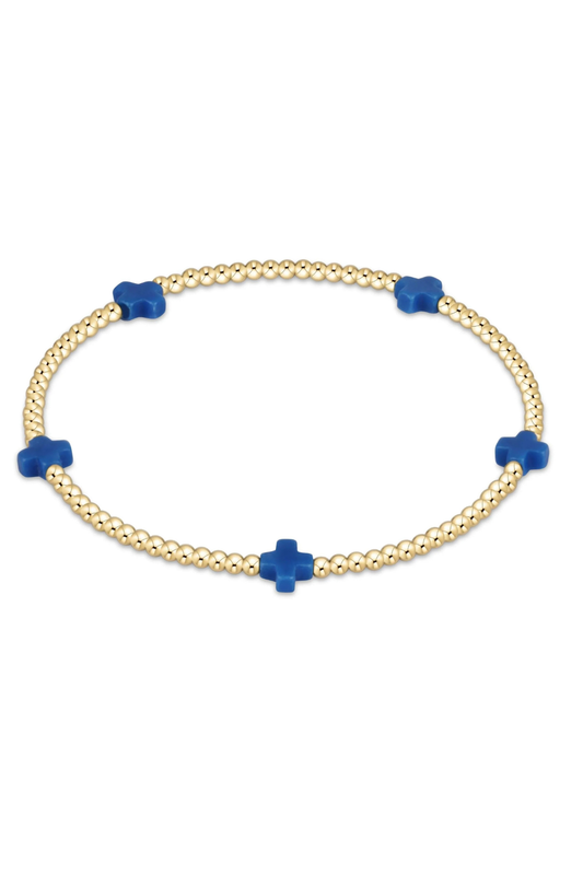 signature cross small 2mm gold bracelet - cobalt
