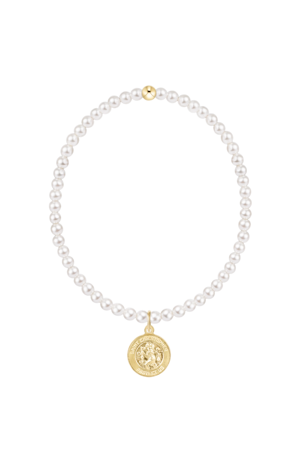 classic pearl 3mm bracelet - protection gold disc