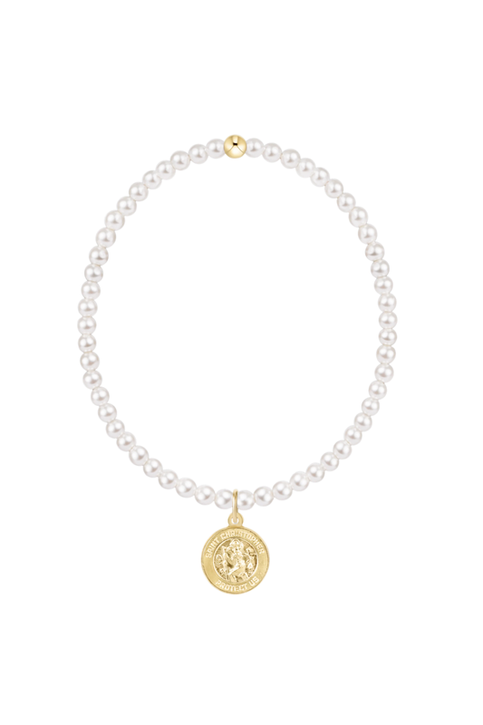 classic pearl 3mm bracelet - protection gold disc