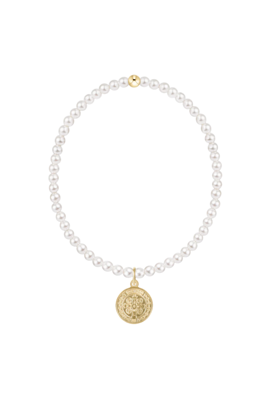 classic pearl 3mm bracelet - blessing gold disc