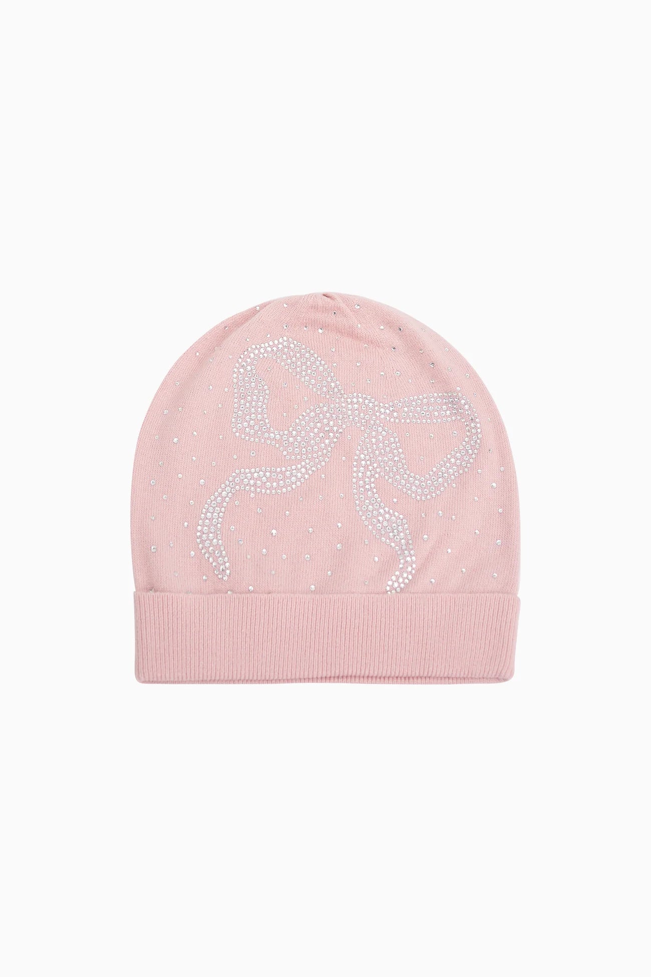 Yzabelle Rhinestone Bow Beanie - Pink Salt