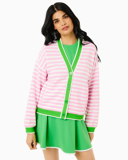 Soft Luxe Abbott Sweatshirt Cardigan - Bubblegum/Super White Stripe/Key Lime