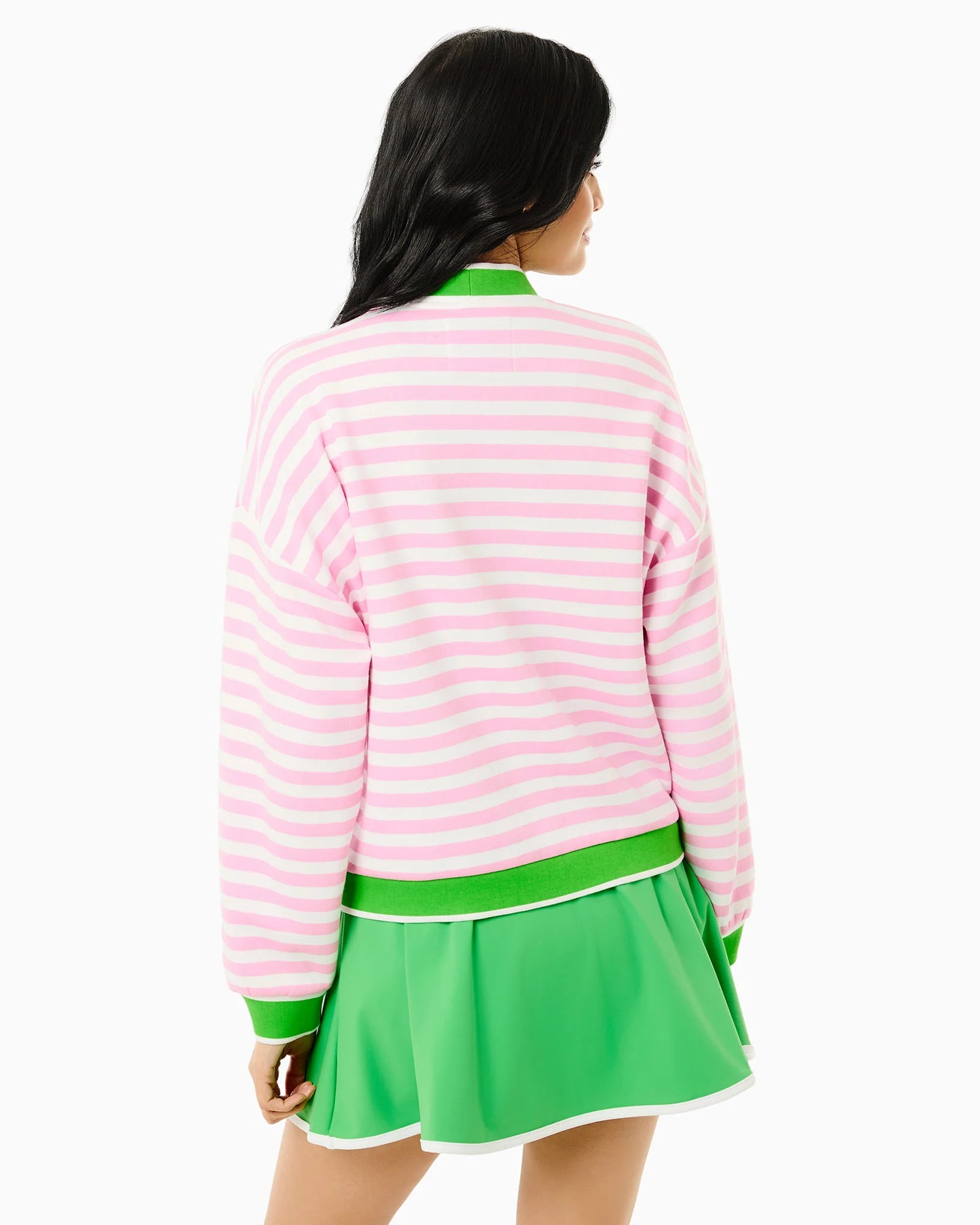 Soft Luxe Abbott Sweatshirt Cardigan - Bubblegum/Super White Stripe/Key Lime