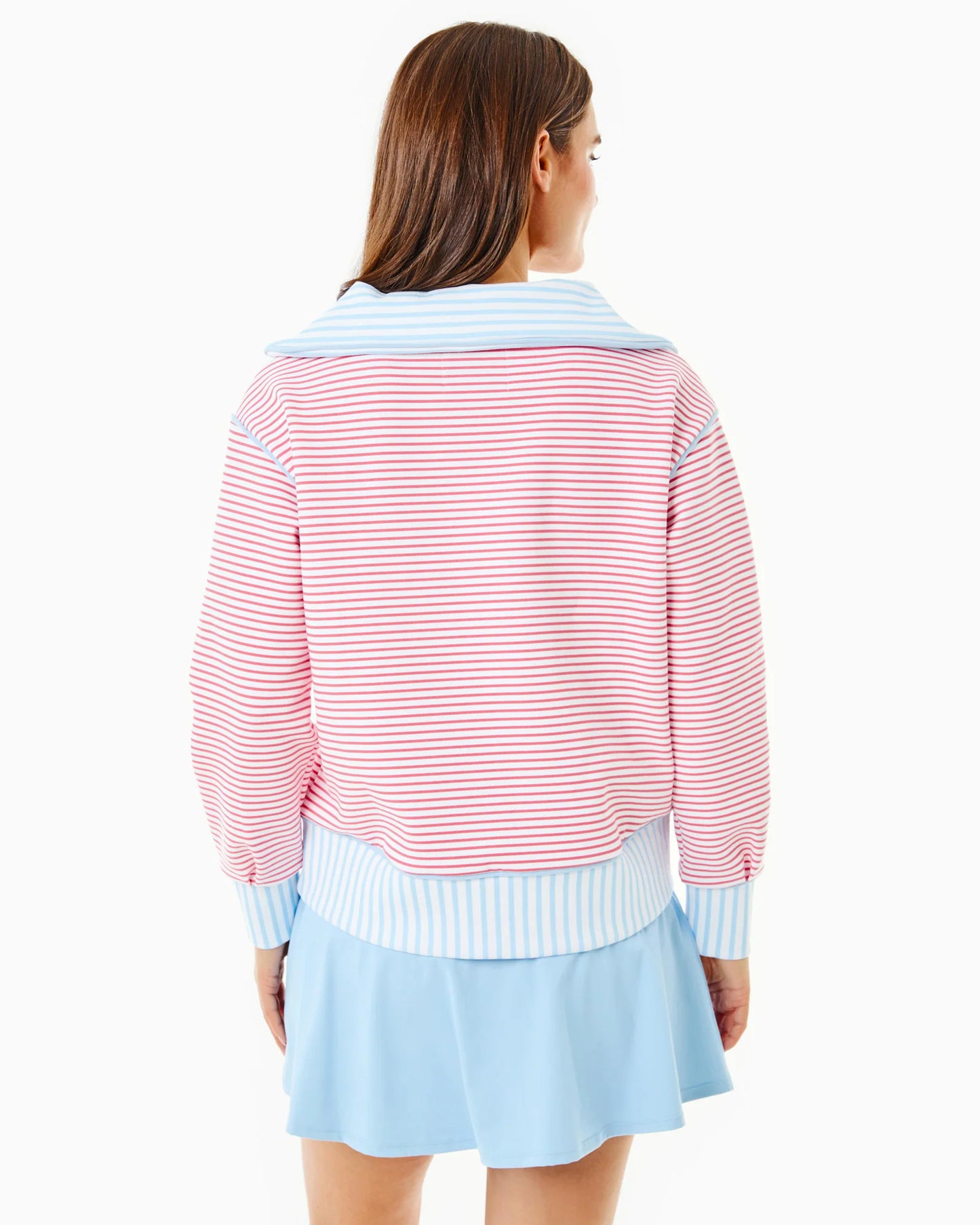 Polished Double Knit Alley Quarter Zip - Guava/Baby Blue Stripe