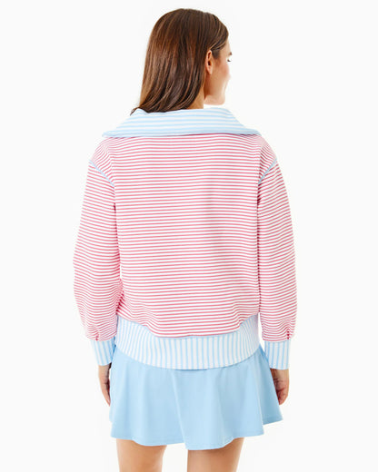 Polished Double Knit Alley Quarter Zip - Guava/Baby Blue Stripe