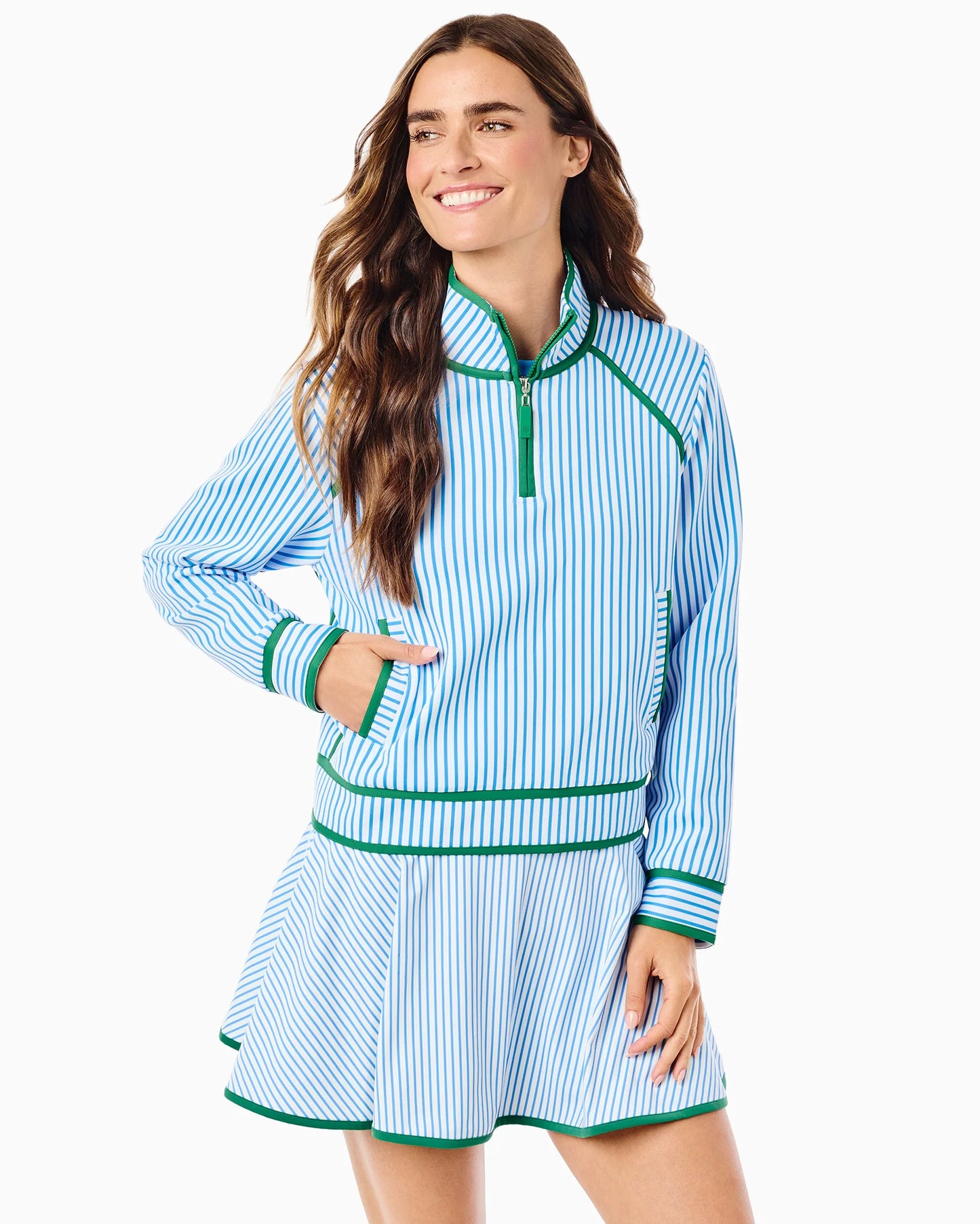 Scuba Light Bainbridge Quarter Zip Sweatshirt - Blue Jay Stripe/Evergreen