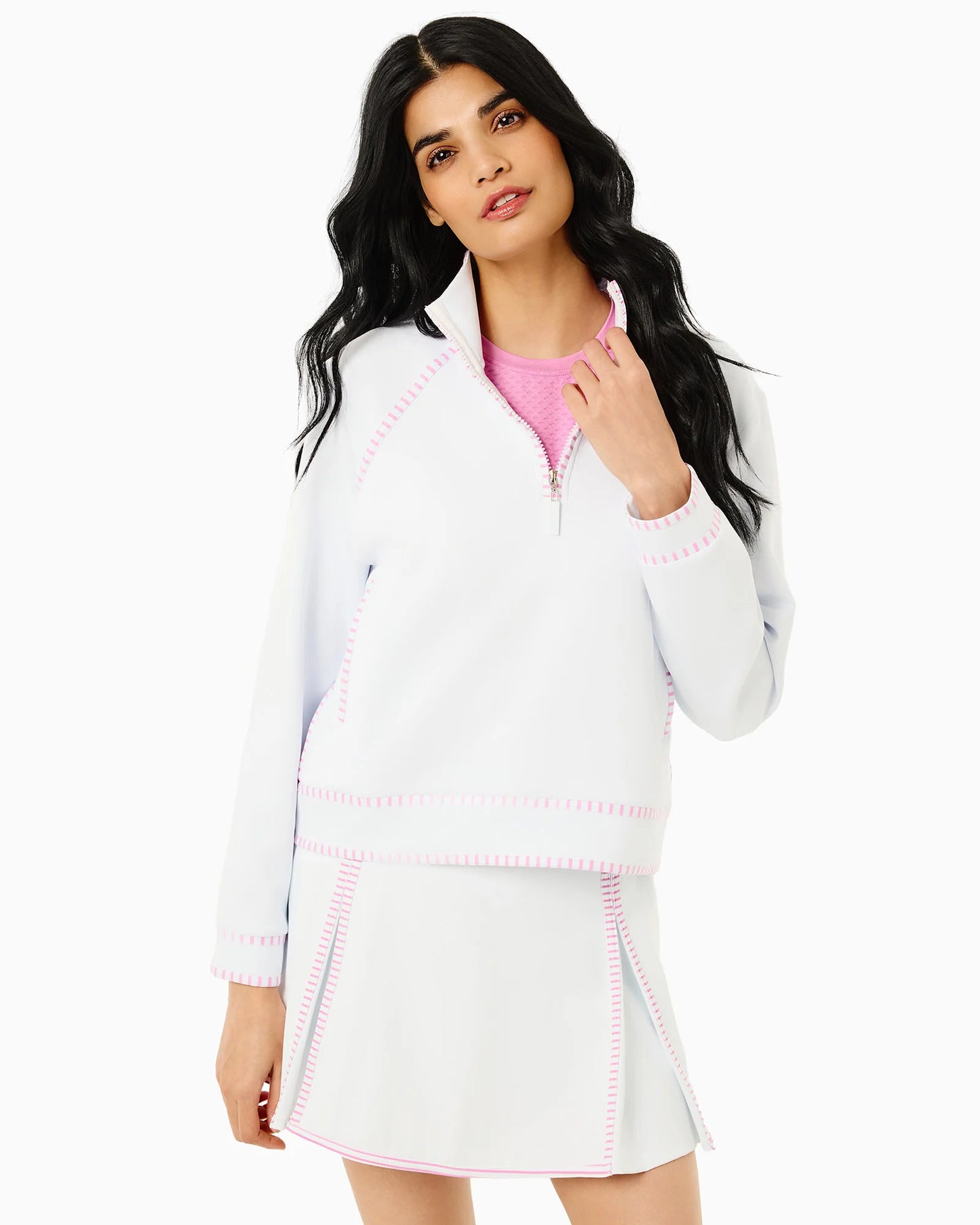 Scuba Light Bainbridge Quarter Zip Sweatshirt - Super White/Orchid Stripe