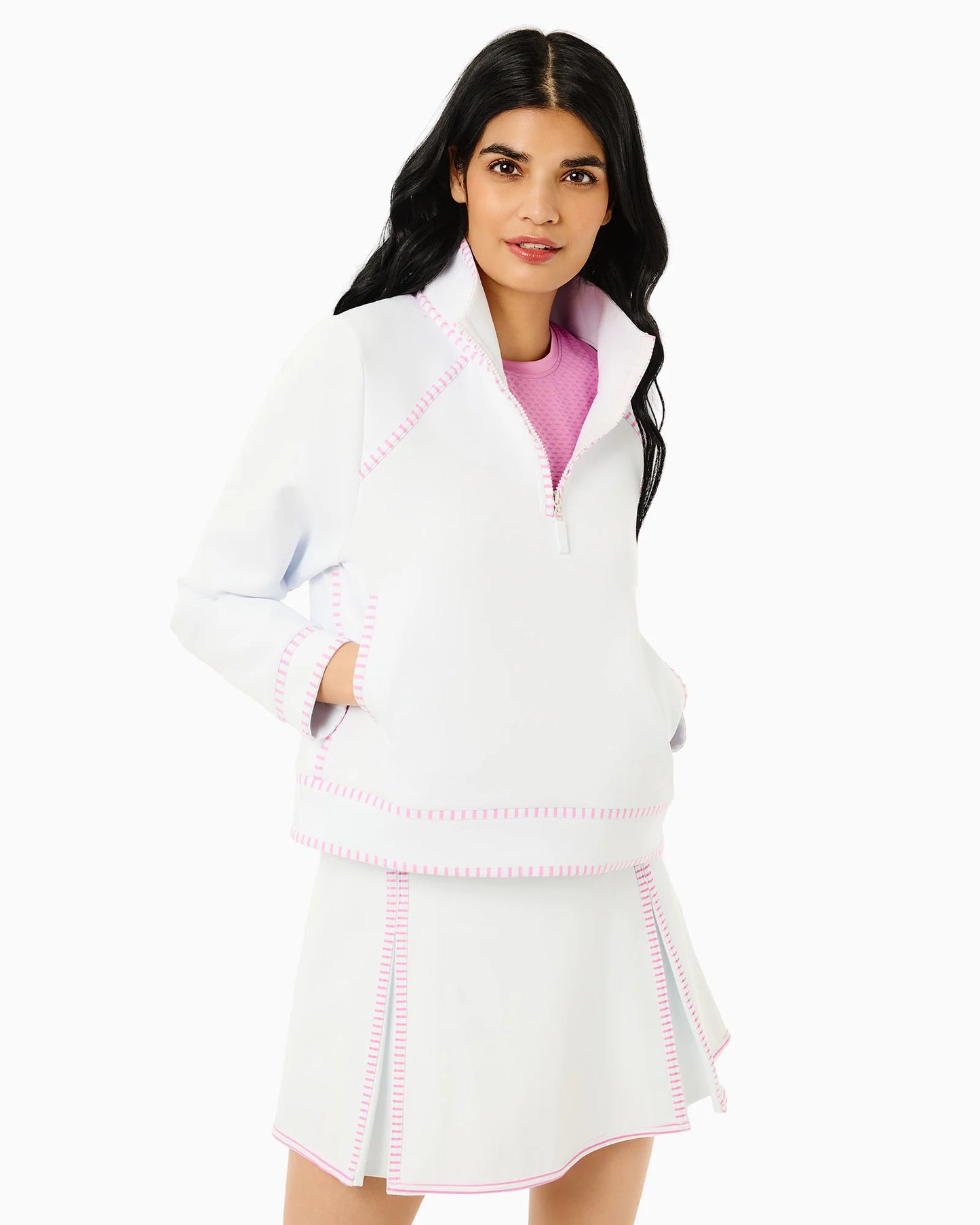 Scuba Light Bainbridge Quarter Zip Sweatshirt - Super White/Orchid Stripe
