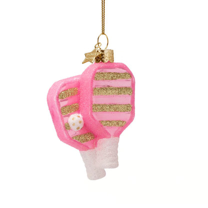 Ornament glass pink/gold pickleball