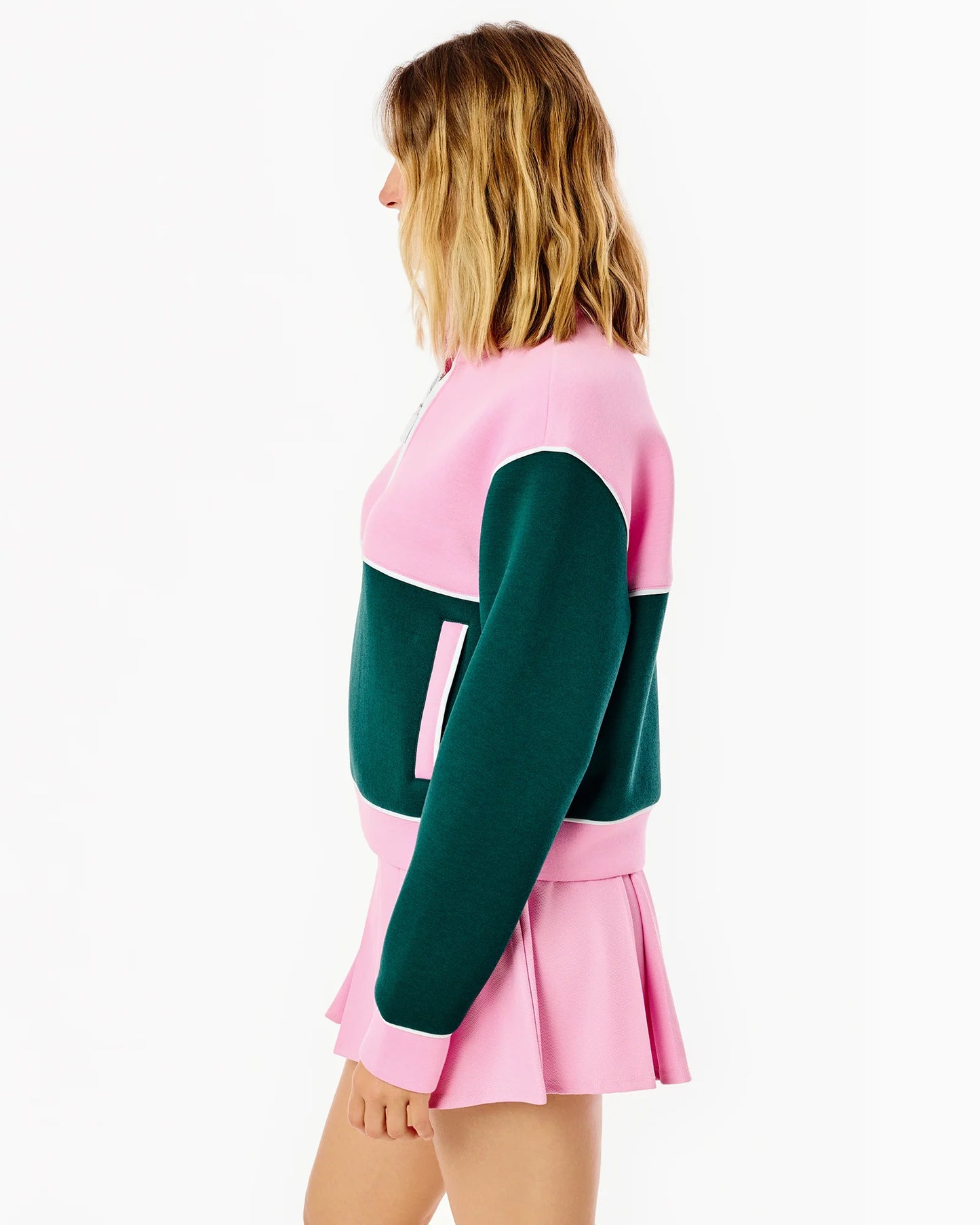 Active Pique Breakpoint Quarter Zip Sweatshirt - Bubblegum/Ivy