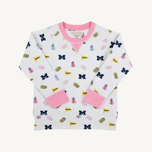 Cassidy Comfy Crewneck Girls French Terry - Bold in Blue/Hamptons Hot Pink