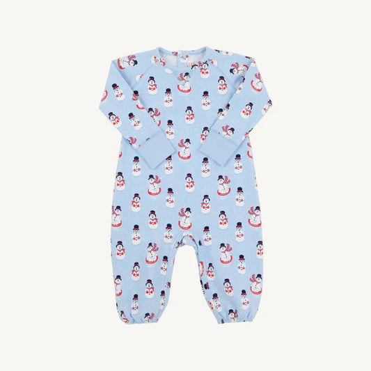 Cassidy Comfy Crewneck Romper - Frosty Friends with Beale Street Blue