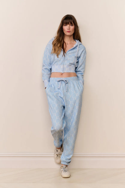 Lillia Bow Print Sweatpant - Chilled Blue