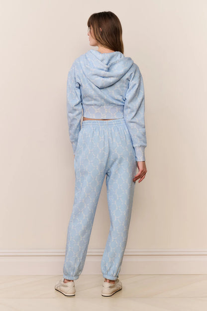 Arienne Cropped Bow Print Hoodie - Chilled Blue