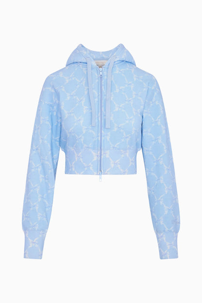 Arienne Cropped Bow Print Hoodie - Chilled Blue