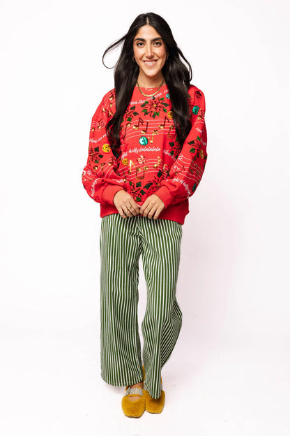 Red Christmas Music Notes Sweatshirt