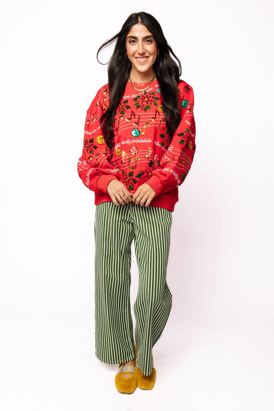 Red Christmas Music Notes Sweatshirt