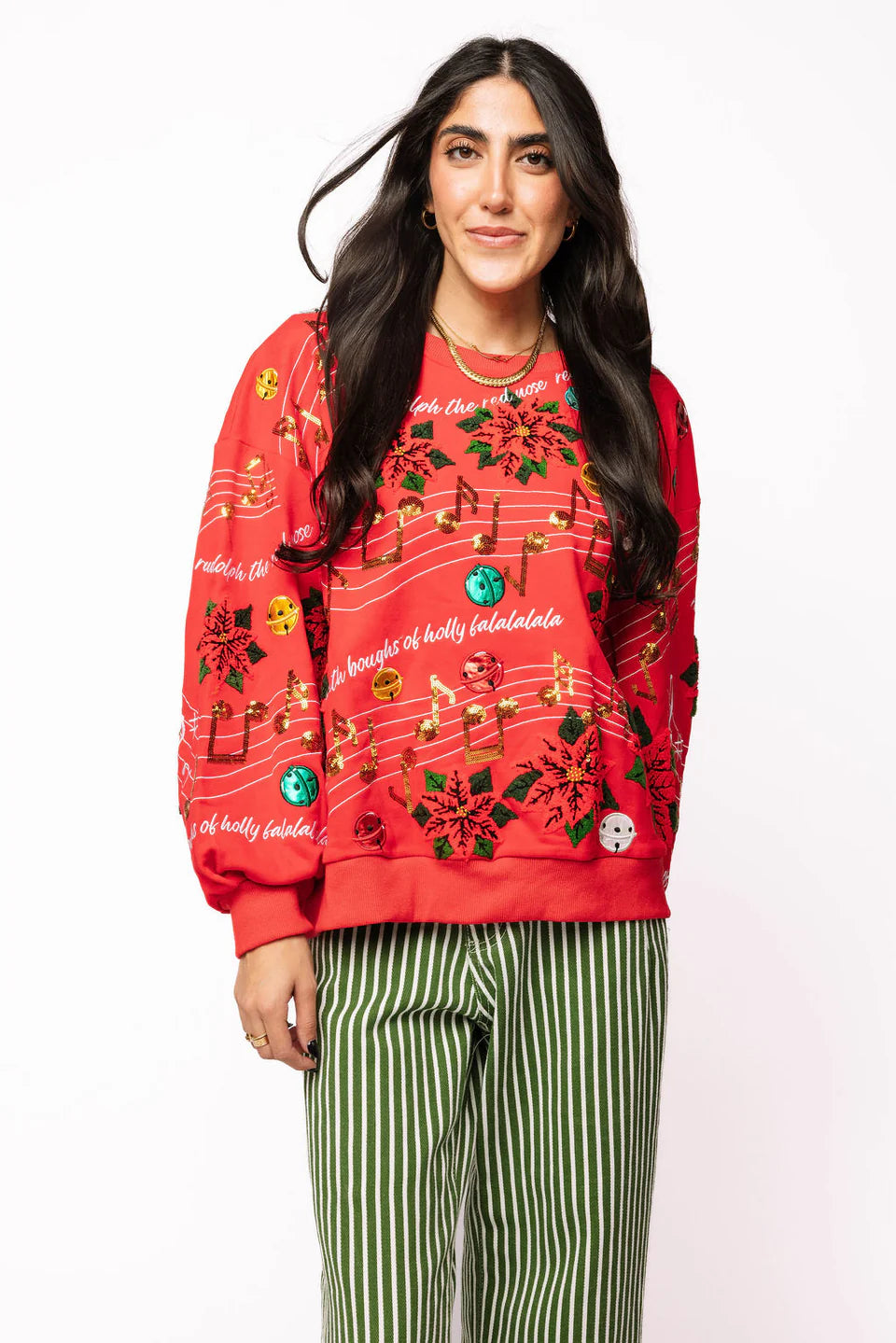 Red Christmas Music Notes Sweatshirt