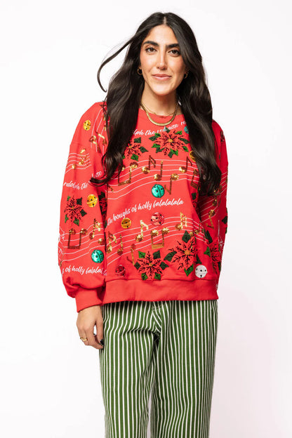 Red Christmas Music Notes Sweatshirt