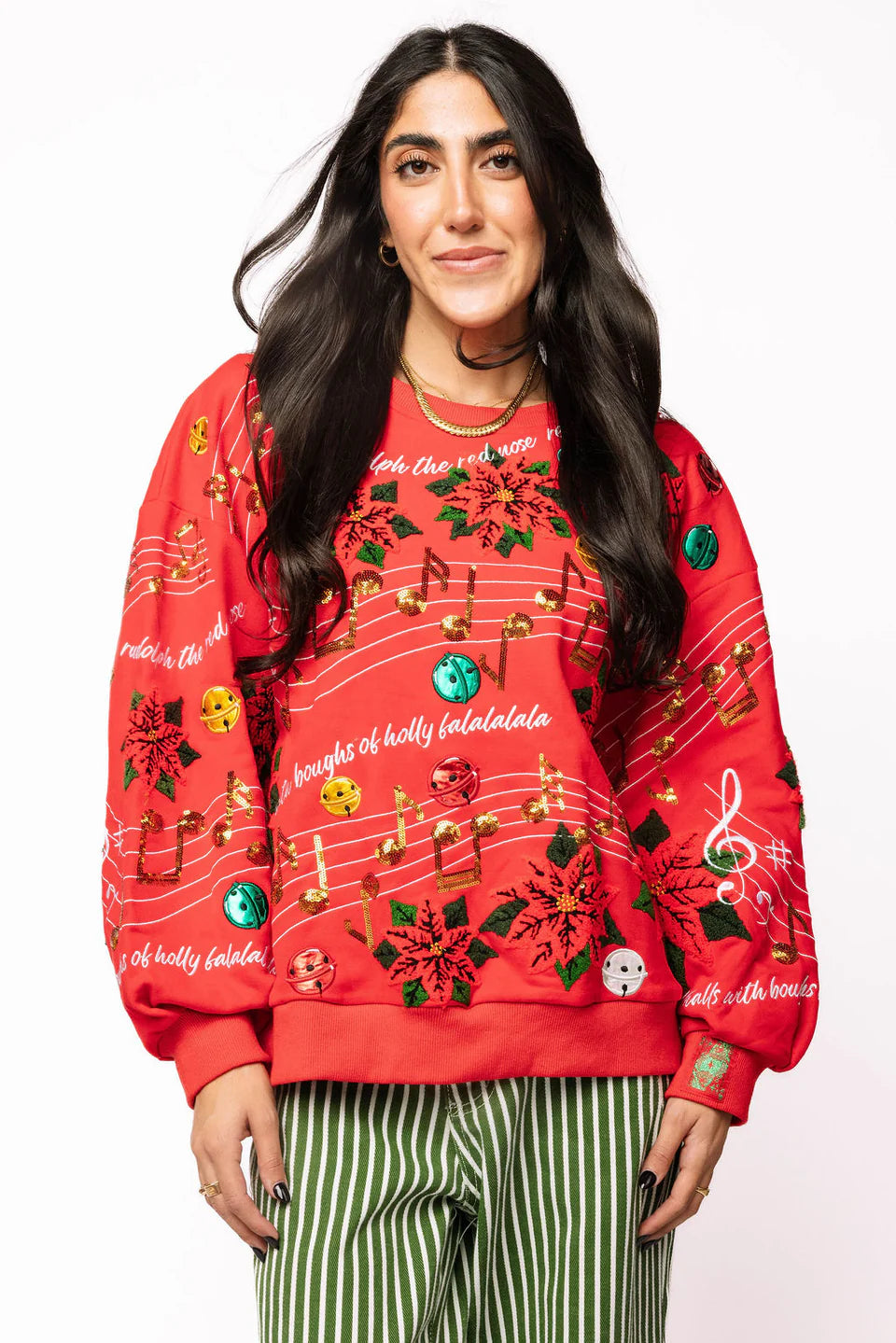 Red Christmas Music Notes Sweatshirt