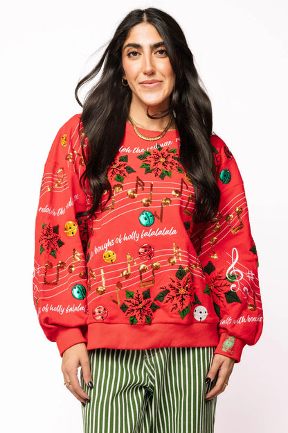 Red Christmas Music Notes Sweatshirt