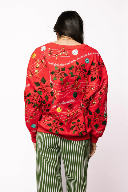 Red Christmas Music Notes Sweatshirt