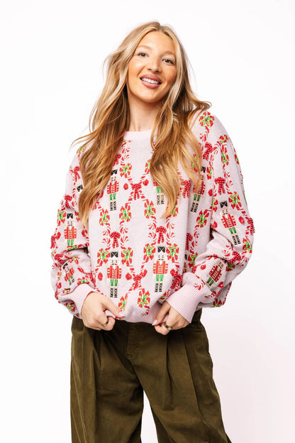 Light Pink Nutcracker & Candy Cane Sweater