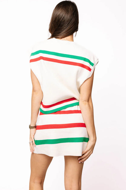 White, Red & Green Stripe Skirt