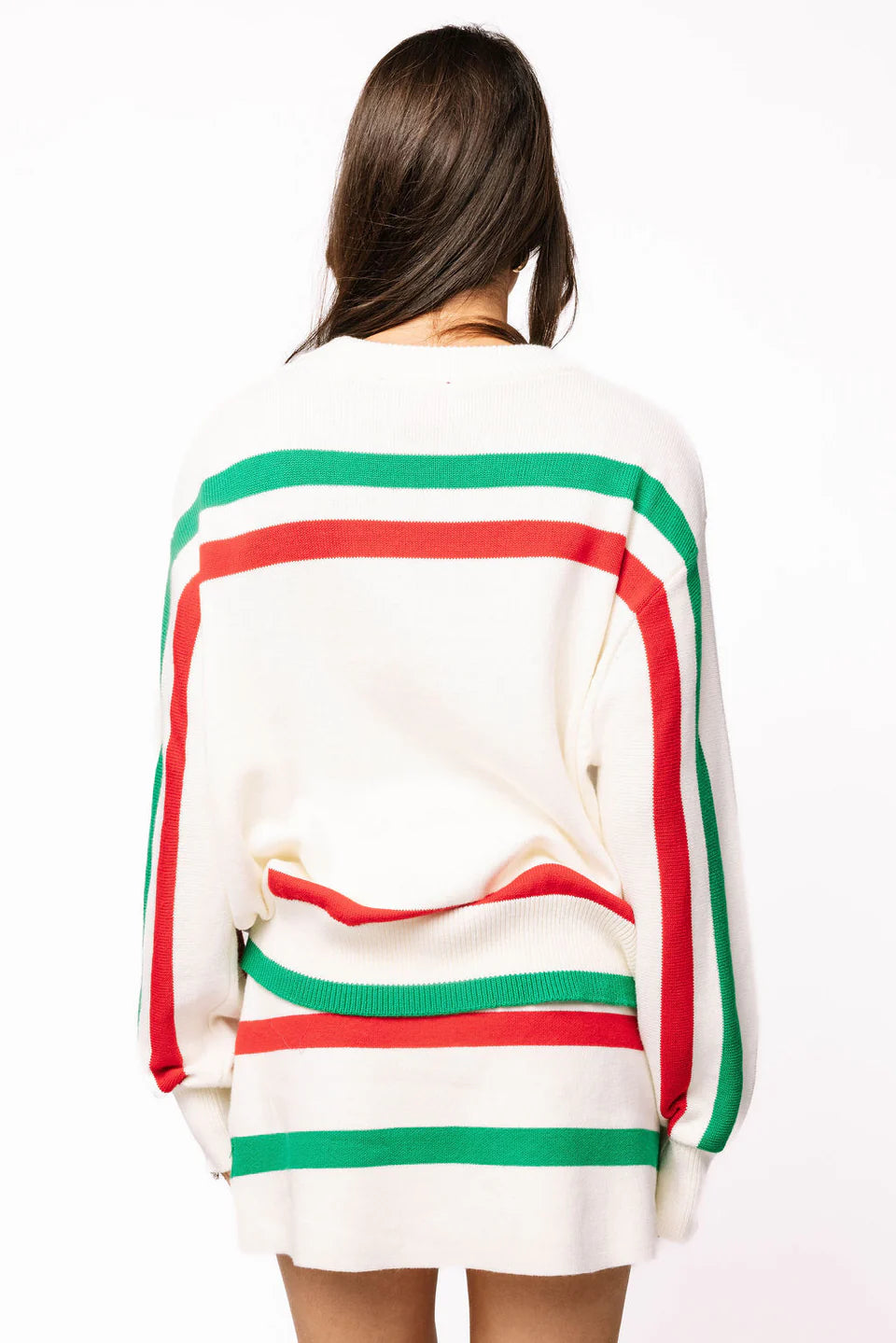 White, Red & Green Stripe 'Sparkle Season' Long Sleeve Sweater