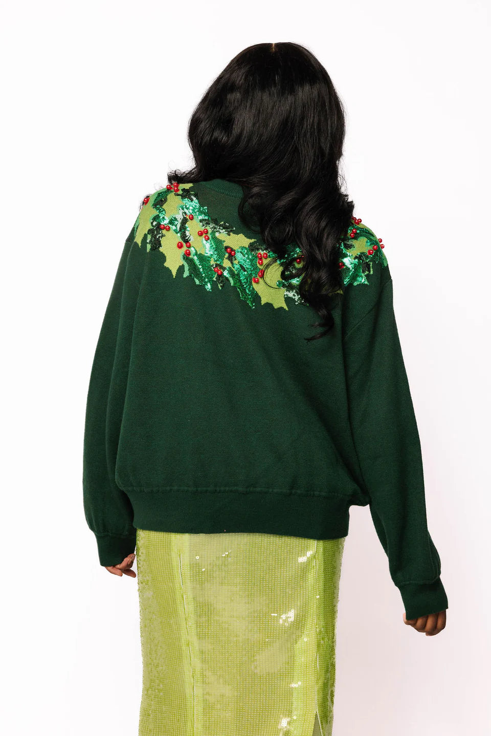 Dark Green & Red Wreath Around Neck Sweater
