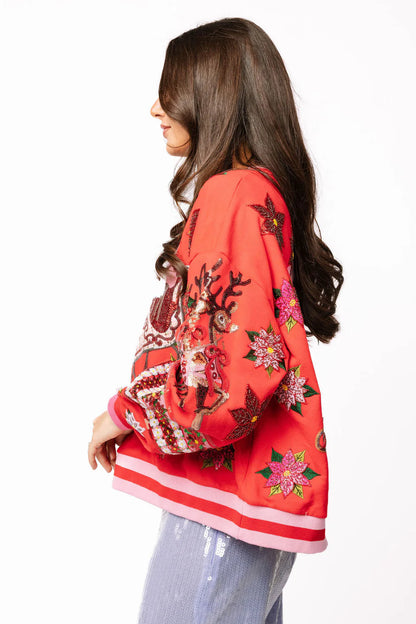 Red & Pink Vintage Poinsettia Santa Sweatshirt