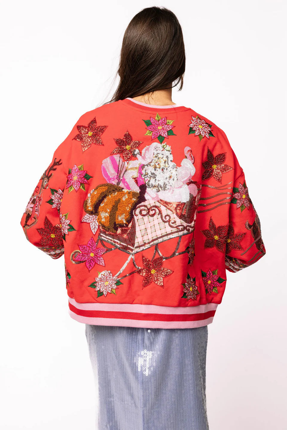 Red & Pink Vintage Poinsettia Santa Sweatshirt