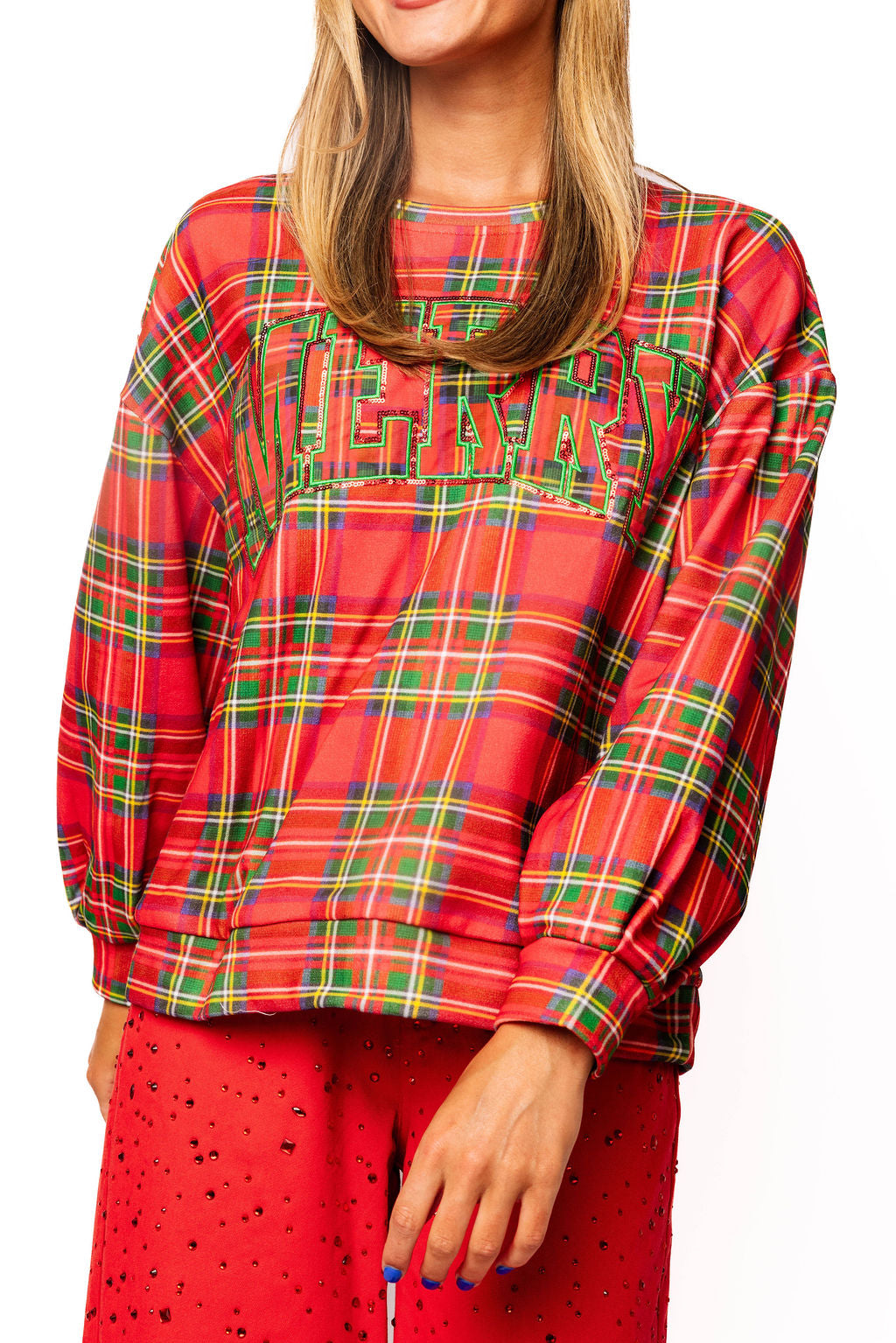 Red Plaid 'Merry' Sweatshirt