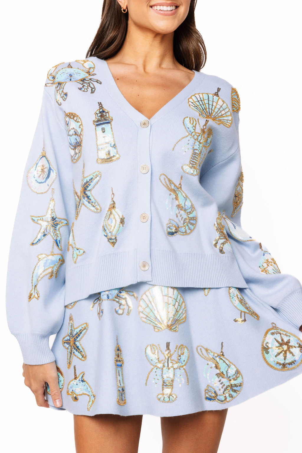 Light Blue Shell Ornament Cardigan