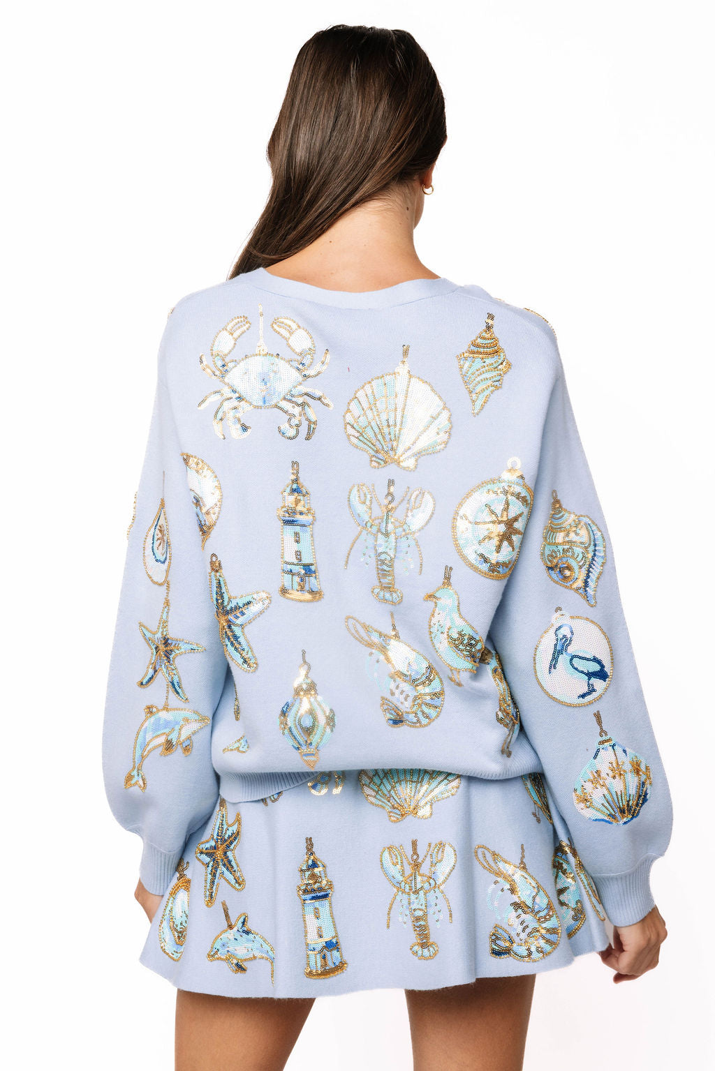 Light Blue Shell Ornament Cardigan