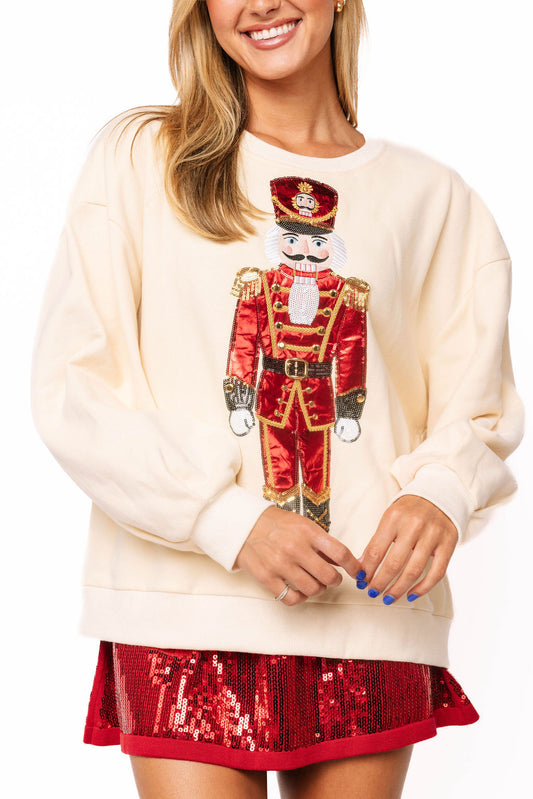 Beige & Red Metallic Nutcracker Soldier Sweatshirt