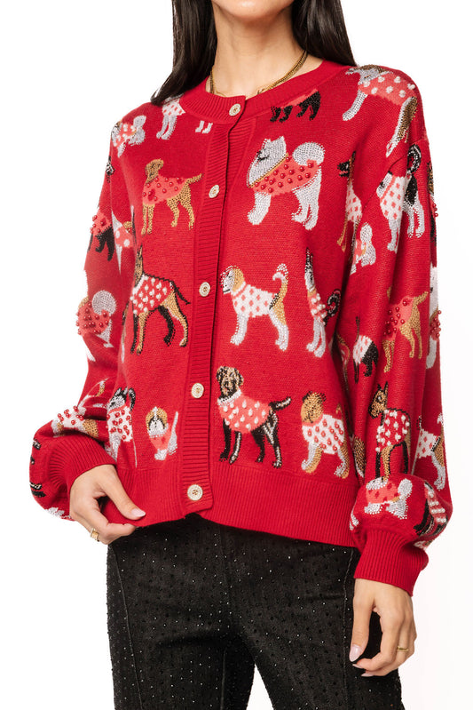 Red Dogs in Polka Dot Sweaters Button Up Cardigan
