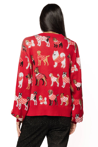 Red Dogs in Polka Dot Sweaters Button Up Cardigan