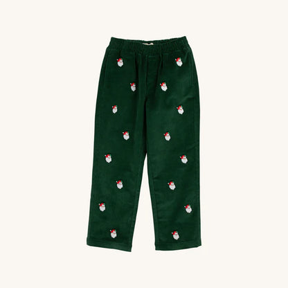Critter Sheffield Pants (Corduroy) - Grier Green with Nantucket Navy Stork & Santa Embroidery