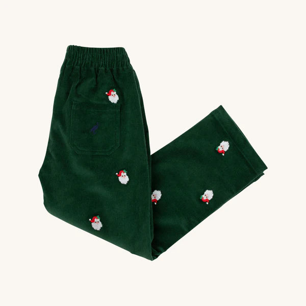 Critter Sheffield Pants (Corduroy) - Grier Green with Nantucket Navy Stork & Santa Embroidery