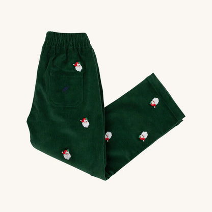 Critter Sheffield Pants (Corduroy) - Grier Green with Nantucket Navy Stork & Santa Embroidery