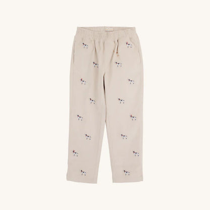 Critter Sheffield Pants (Corduroy) - Osprey Oatmeal Richmond Red Stork & Santa Dog Embroidery