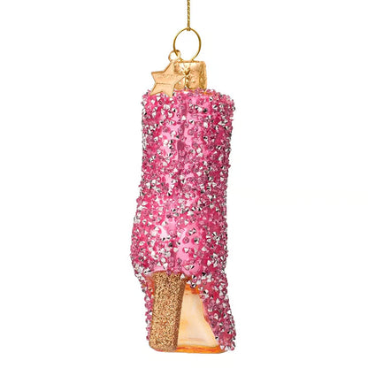 Ornament glass pink allover diamond short boot w/heel