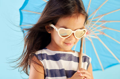 Sweet Cream Polarized Heart Sunglasses with Mirrored Lens: Ages 3-5